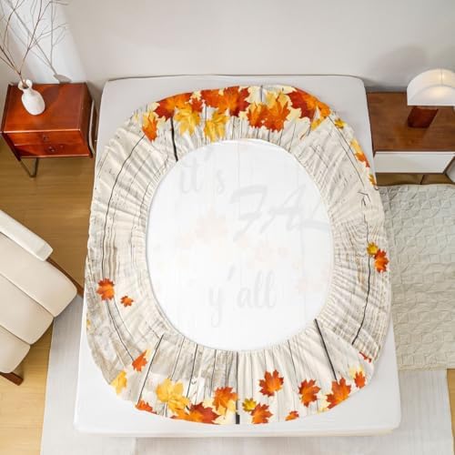 Fall Maple Leaves Sheet Set Twin Autumn Nature Botanical Bed Sheets Rustic Farmhouse Fall Bedding Set For Kids Adults Soft Breathable Fitted Sheet Orange Gold Beige Flat Sheet 1 Pillow Case - Image 5