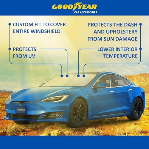 Goodyear Foldable Windshield Sunshade for Tesla S 2016-2026, Car Accessories, Sunshade Cover, Sun Shade Car Windshield, Window Sun Blocker - GY008287