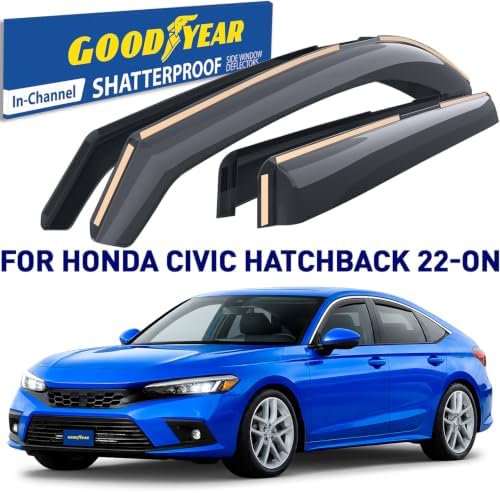 Goodyear Shatterproof Window Deflectors for Honda Civic 2022-2026 Hatchback, Rain Guards, Window Visors for Cars, Vent Deflector, Car Accessories, 4 pcs - GY007899