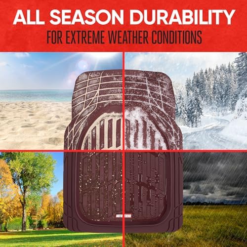 Motor Trend FlexTough Contour Liners Deep Dish 3pc Rubber Floor Mats & Trimmable Trunk Liner Cargo Mat - Heavy Duty All Weather Protection Car Mats with Traction Grips Car Accessories (Burgundy)
