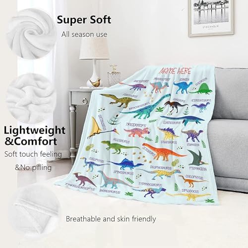 Types of Dinosaur Custom Name Blanket Gifts for Girls Boys Women - Super Soft Cozy Warm Throw Sheet for Couch Bed Sofa Office Decor All Season 60"x80" for Adult - Image 2