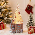 Christmas Train Snow Globe with Music, Lighted Christmas Tree Water Lantern with Swirling Glitter, USB & Battery Powered with Timer, Candy Cane Christmas Decorations Indoor Gifts by Qualdout