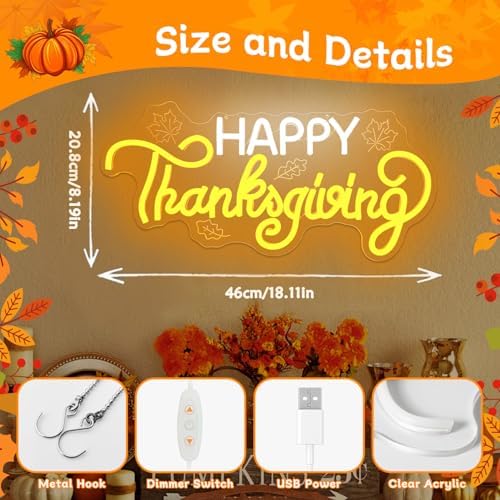 Happy Thanksgiving Neon Signs for Wall Decor Dimmable Fall Carved Maple Leaves Led Sign Thanks giving Window Lights Harvest Festival Party Decorations Gift - Image 2