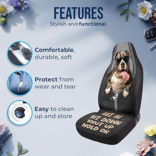 GENANY Funny Pitbull Car Seat Covers, 2-Piece Front Seat Set