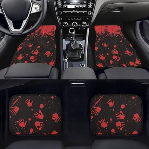 Halloween Non Slip Car Mats Set Horrible Gothic Bloody Handprint Splash Carpet Vehicle Floor Mats Car Handprint Halloween Decor Scary Accessories Front Row Floor Mats