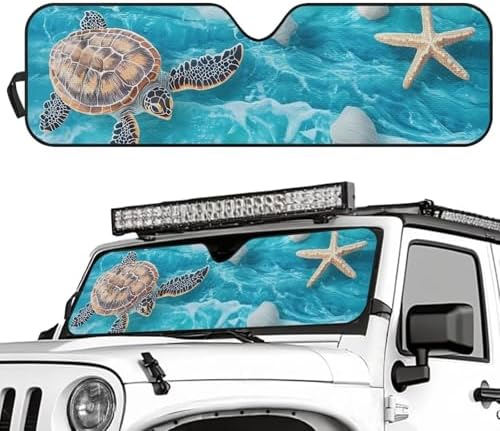 Renewold Automotive Windshield Sunshade UV Heat Sunlight Reflecting Foldable Front Window Sun Visor Car Shade for Windshield Hawaii Sea Turtle Easy Install Sun Shield for Jeep Wrangler Gladiator JT