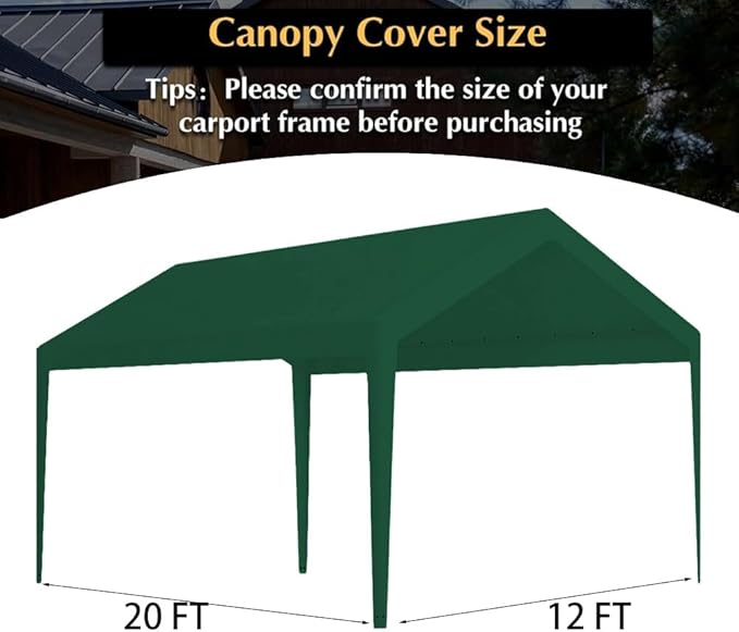 Rutile 12 x 20 FT Carport Replacement Cover, Heavy Duty Car Tarp Canopy Tent - Image 5
