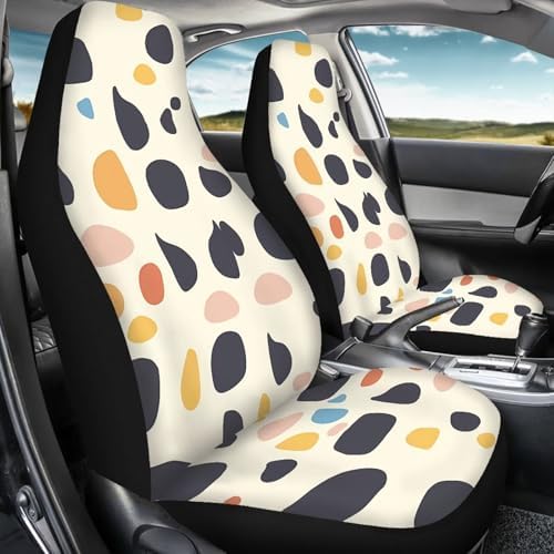 Cow Spot Interior 2pcs Car Seat Cover, Irregular Polka Dot Universal Fit Auto Seat Covers, Novelty Minimalist Aesthetics Car Accessory for Most Cars, Trucks, SUVs Vans