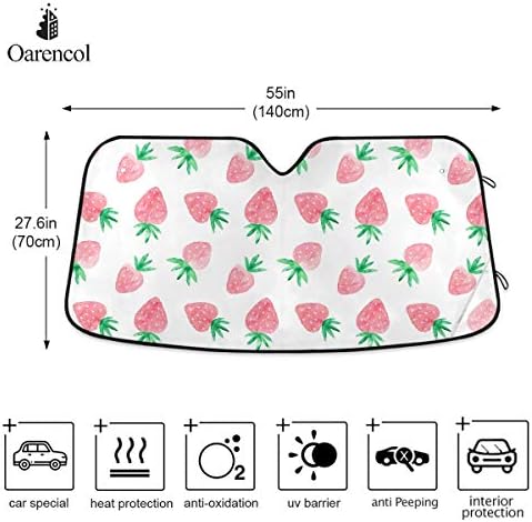 Fresh Strawberry Car Windshield Sun Shade Cute Pink Fruit Foldable UV Ray Sun Visor Protector Sunshade to Keep Your Vehicle Cool (55" x 27.6")