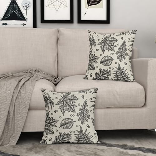 Black Fall Pillow Covers 20x20 Set of 2 Cream Maple Leaf Print Autumn Colored Harvest Decorative Outdoor Pillowcases Farmhouse Seasonal Throw Cushion Case Decor for Home Couch Sofa Bed - Image 3