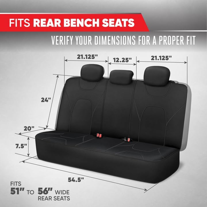 Motor Trend AquaShield Waterproof Black Rear Split Bench Seat Covers for Trucks Rear Seat Cover Only - Black Car Seat Covers, Back Seat Covers Only - Durable Neoprene Spill Resistant for Kids & Dogs