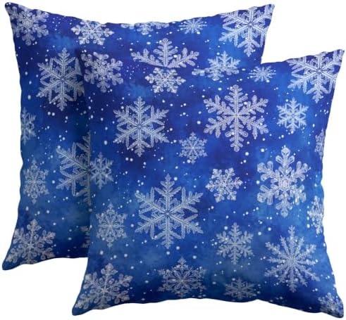 Winter Blue Throw Pillow Covers 18x18 Set of 2 Snowflake Christmas by Trongr