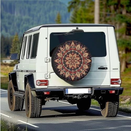 Spare Tire Cover with Camera Hole, Dust-Proof Wheel Cover with Mystic Mandala, RV Trailer Spare Tire Cover for SUV Truck Travel Camper, Accessories 17" Fit Tire Diameter 31.6"-32.5"