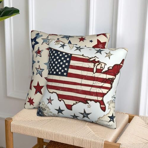American Flag Throw Pillow Covers 18x18 inch Set of 2 Vintage Map Pillow Case Cushion Cover for Home Sofa Couch Living Room Car Decor - Image 4