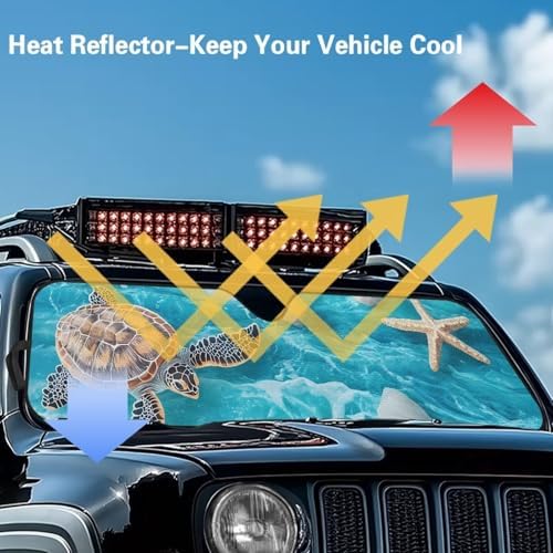 Renewold Automotive Windshield Sunshade UV Heat Sunlight Reflecting Foldable Front Window Sun Visor Car Shade for Windshield Hawaii Sea Turtle Easy Install Sun Shield for Jeep Wrangler Gladiator JT