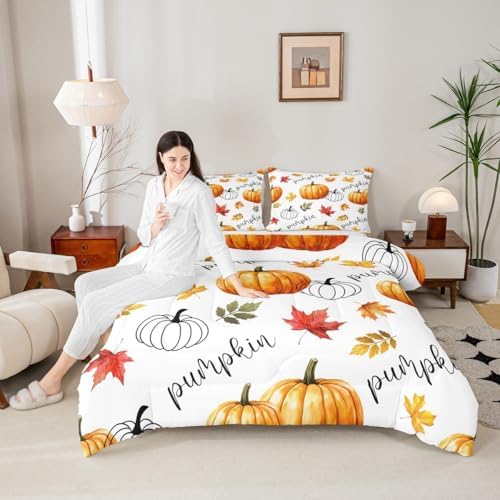 Erosebridal Happy Thanksgiving Kids Comforter Set | Pumpkin Fall Bedding Twin Size Harvest Autumn Down Comforter Farmhouse Maple Leaves Duvet Set for Bedroom - Image 2