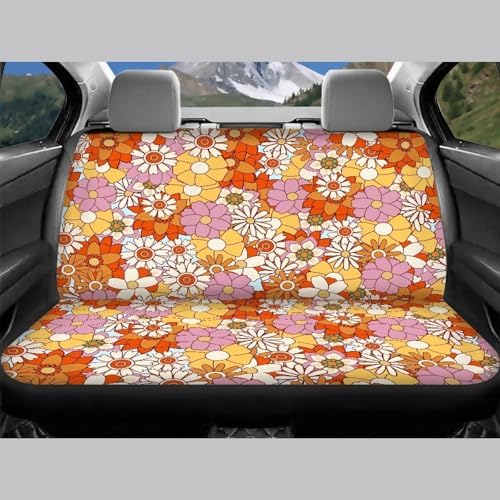 Hippie Flowers Print Car Seat Covers Set Front Rear Seat Covers 4 Piece Vehicle Split Bench Protector Cover Aesthetic Auto Accessories for SUV Van Interior Decor