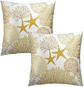 Summer Ocean Themed Nautical Coastal Throw Pillow Covers 22X22 Inches Set of 2 Yellow Seashell Starfish Coral Pillowcase Soft Cotton Square Cushion Covers for Home Sofa Patio Bedroom Decoration by Sweetshow