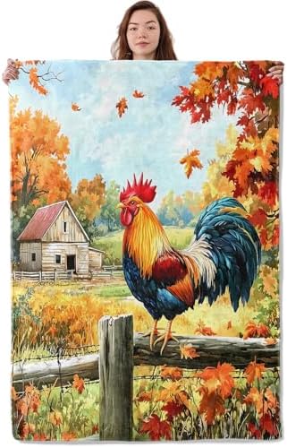 Watercolor Rooster Blanket, Soft Warm Cozy Throw Gifts for Adults Kids Women, Lightweight Comfy Fuzzy Flannel Blankets for Couch, Travel, Car, Home Decor 60×50 Inch by Unknown