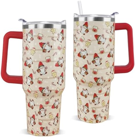 Christmas Tumbler 40 oz Gingerbread Gnomes Cup Winter Coffee Travel Mug Stainless Steel Insulated Cups Joy Holiday Water Bottle Christmas Decor Gifts by Unknown