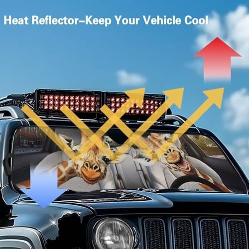 Renewold Funny Giraffe Driving Sunshade for Car Windshield Car Window Cover Foldable Sun Shade for Jeep Wrangler JK JKU JL JLU 1997-2023 Gladiator JT UV Rays Sunlight Sun Visor Shield Women Men