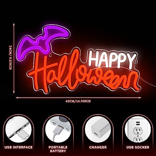 Treela Happy Halloween Neon Sign Halloween LED Neon Light Wall Decor - Image 2