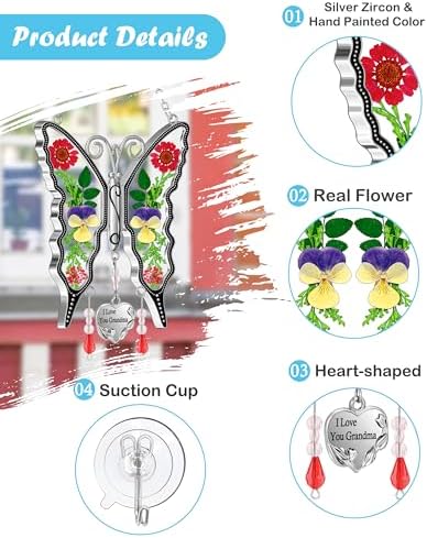KY&BOSAM Gifts for Women I Love You Grandma Butterfly Suncatcher Stained Glass Suncatchers for Window Hanging Home Decor Garden Wind Chimes Birthday Gifts for Women Mothers Day Valentine's - Image 3