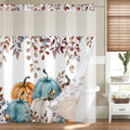 No Hook Shower Curtain with Snap in Liner, Hotel Style Watercolor Fall Autumn Leaves Colorful Pumpkins Thanksgiving Shower Curtain Waterpoof Washable with See Through Top Window,71"x86" by Caheansi