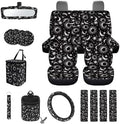 Celestial Sun Moon Stars Print Car Seat Covers 15Pcs Full Set Car Steering Wheel Cover Seat Belt Cover Trash Bin Air Vent Storage Box Rear View Mirror Car Cup Holder Keychain