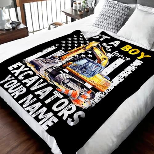 Personalized Excavator Blanket Gifts for Boys Men, Cute Car Throw Blanket for Kids Adults Construction Truck Lovers, Custom 60x80 Inches Black Soft Blankets for Sofa Couch Bed - Image 2