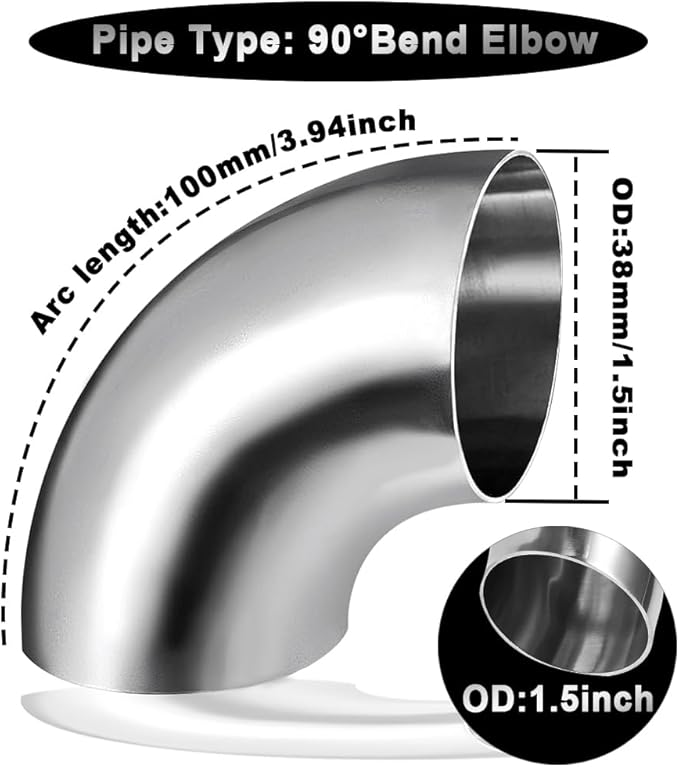 OD 1.5 Inch 90 Degree SS304 Stainless Steel Bend Tube Exhaust Elbow Pipe - Image 2