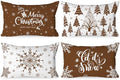 Lanpn Christmas Throw Pillow Covers 12x20 Set of 4, Merry Christmas Winter Xmas Snowflake Decorative Holiday Cushion Pillow Cases 12 x 20 for Outdoor Indoor Farmhouse Home Room Couch Decor (Brown) by Lanpn