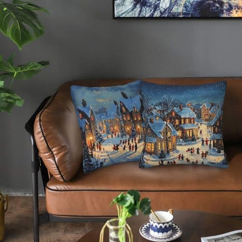 Blue Happy Winter Throw Pillow Covers 18x18 inch Set of 2 Christmas Pillow Case Cushion Cover for Home Sofa Couch Living Room Car Decor - Image 6