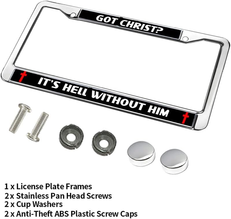 Without Christ is Hell License Plate Frame Anti-Theft Cross Christ Faith Rattle-Proof License Plate Frame God is Faithful Chrome License Plate Frame with Mounting Gift Kit