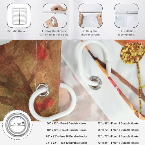 Fall Pumpkin Shower Curtain, Watercolor Autumn Pumpkins with Gold Branches Falling Leaves Harvest Thanksgiving Day Bathroom Curtain Waterproof Fabric Machine Washable with Hooks, 60" Wx72 L - Image 6
