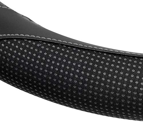 Motor Trend White Steering Wheel Cover - Dotted Comfort Polyester Grip on Stitched Synthetic Leather, White/Black