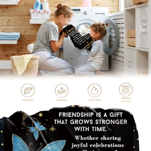 Best Friend Friendship Gifts Blanket for Women Men Mom Birthday Christmas Halloween Easter Gift Female Friends Kids Girls Boys Blue Butterfly Inspirational Words Throw Blanket 50"x60" - Image 6