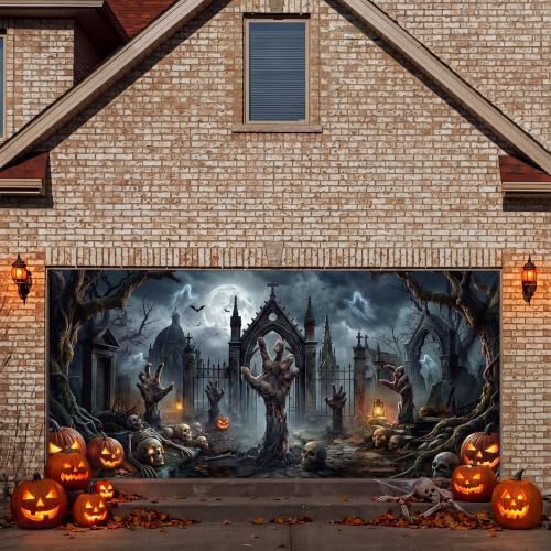 Preboun Halloween Garage Door Decorations Skeleton Arms Door Cover Gothic - Image 6