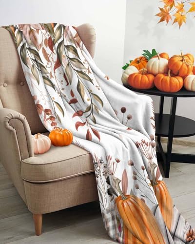 DecorLovee Orange Grey Fall Blanket 30"x40", Reversible Thanksgiving Throw Blanket for Couch/Bed/Camping, Botanical Farmhouse Lightweight Soft Throw Blankets for Kids, Warm Fuzzy Blankets for Winter - Image 3