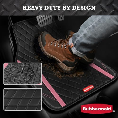 Rubbermaid Car Floor Mats, 4-Piece All Weather Floor Mats Set for Cars, SUVs & Trucks, Waterproof Heavy Duty PVC Automotive Floor Liners, Anti-Slip Front & Rear Mats, Pink