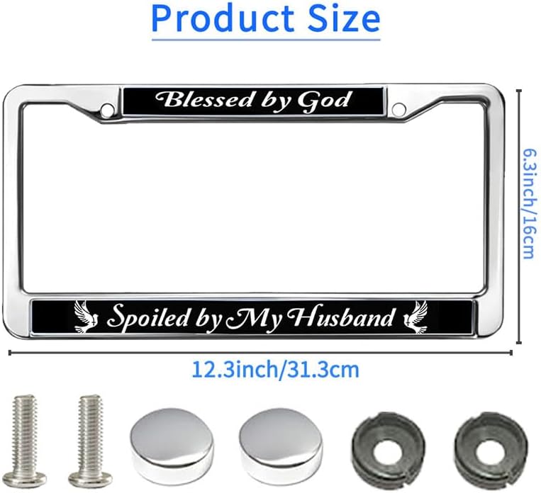Blessed by God Spoiled by Husband Weather-Proof License Plate Frame Christian Humor License Plate Frame God is with me License Plate Frame for Women