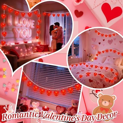Valentines Decorations - Red Heart String Lights, 8.5Ft LED Valentine Heart Lights 3D Red Heart String Lights for Valentines Propose Wedding Anniversary Birthday Home Party Decor, 0.48W - Image 6