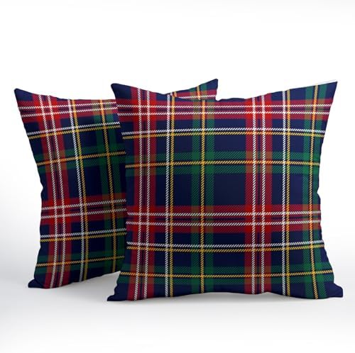 Christmas Tartan Pillow Covers 18x18 Set of 2 Navy Blue Green Red Plaid Print Decorative Outdoor Xmas Throw Pillow Cases Rustic Winter Holiday Decoration Farmhouse Sofa Couch Cushion Cover Bed Decor - Image 7