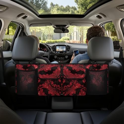 Hanging Car Trunk Organizer Halloween Bat Spider Web Print Car Back Seat Storage Bag Auto Cargo Bag Collapsible Auto Interior Accessories for Sedans SUV Jeep Trucks MPV Van