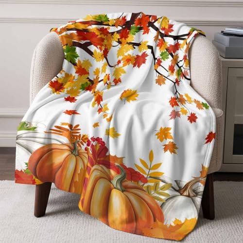 DecorLovee Orange Pumpkins Fall Blanket 50"x80", Reversible Thanksgiving Botanical Throw Blanket for Couch/Bed, Maple Leaf Lightweight Soft Throw Blankets for Adult, Warm Fuzzy Blankets for Winter - Image 6