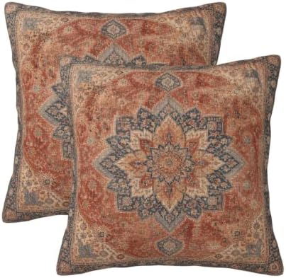 Boho Throw Pillow Covers 18x18 Set of 2, Ethnic Design Carpet Pattern by KiuLoam