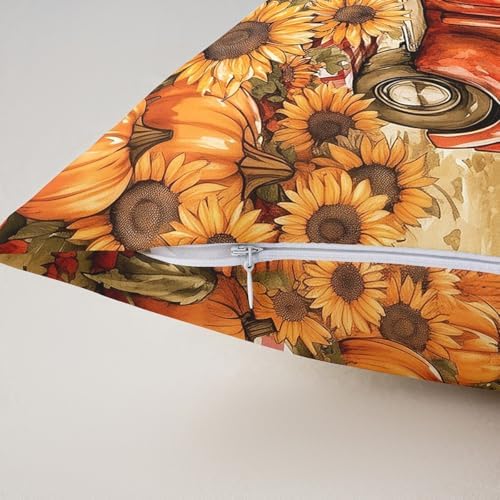Fall Truck Pillow Case Covers 18"x18" Pack of 2,Sunflower Pumpkin Car Thanksgiving Day Soft Square Pillow Covers,Autumn Maple Leaves Farmhouse Sofa Pillow Covers,Double Sides - Image 5