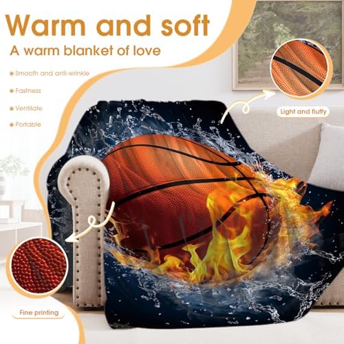 Basketball Blanket Sports Gifts for Men Women Kids Teen Boys Girls Birthday Christmas Halloween Easter Son Boyfriend Students Team Player Teammates Throw Blanket 50"x60" - Image 3