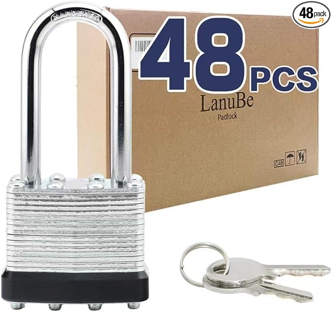 LanuBe Lock Laminated keyed Padlock, keyed Alike Locks, Long Shackle, Marked by LanuBe