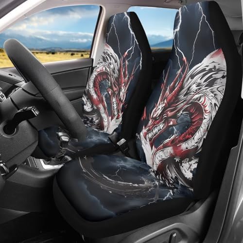 3D Dragon Print Car Front Seat Cover 2 Piece Vehicle Interior Cover Protector Decor Accessory Seat for SUV Truck Van Sedan